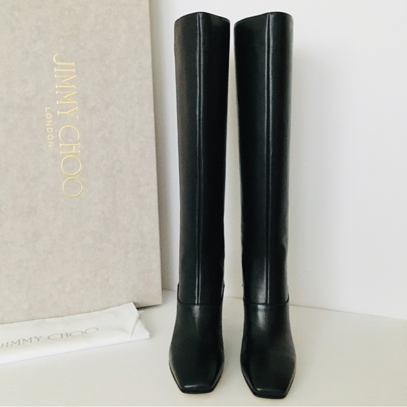Jimmy Choo MAHESA 85 Square Heel Knee Hight Black Calf Leather Women’s B… - Picture 6 of 15